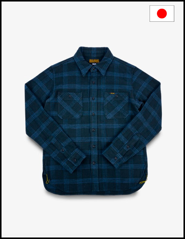 Iron Heart IHSH 408 12oz Slubby Heavy Flannel Check Work Shirt - Black