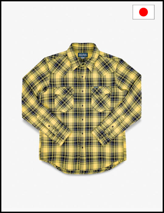 Iron Heart  IHSH-411 9oz Selvedge Yellow Check Flannel Western Shirt - Yellow