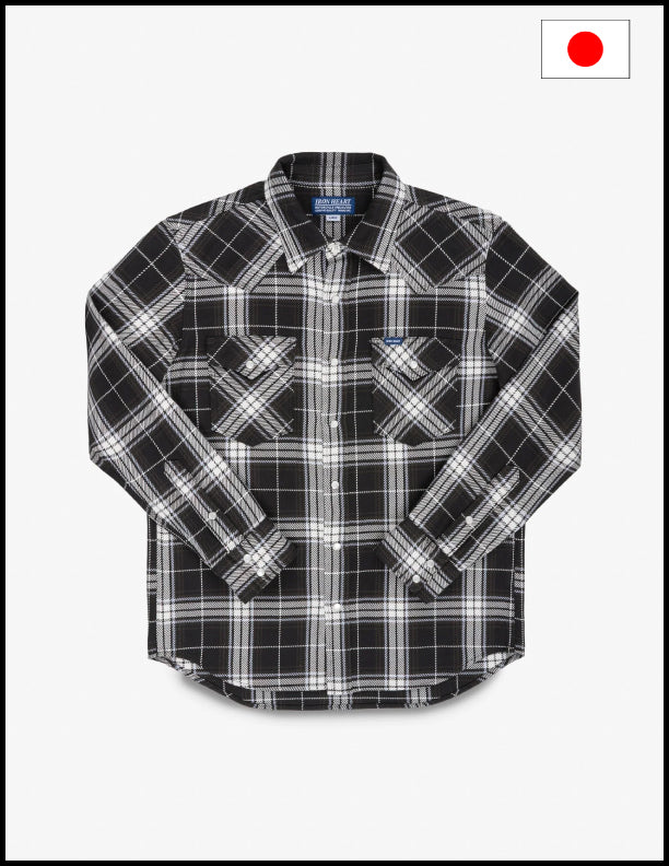 IHSH-439-BLK 9oz Selvedge Flannel Check Western Shirt - Black