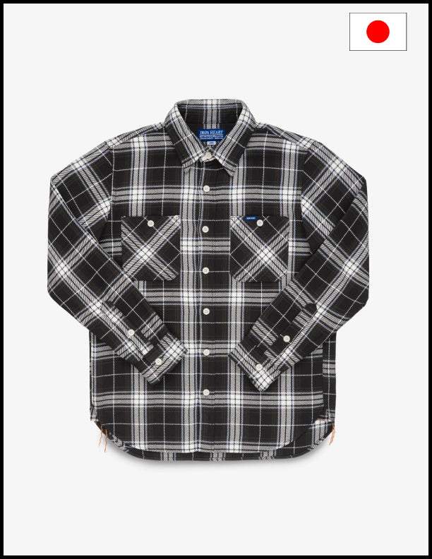 Iron Heart IHSH-441 9oz Selvedge Flannel Check Work Shirt Black