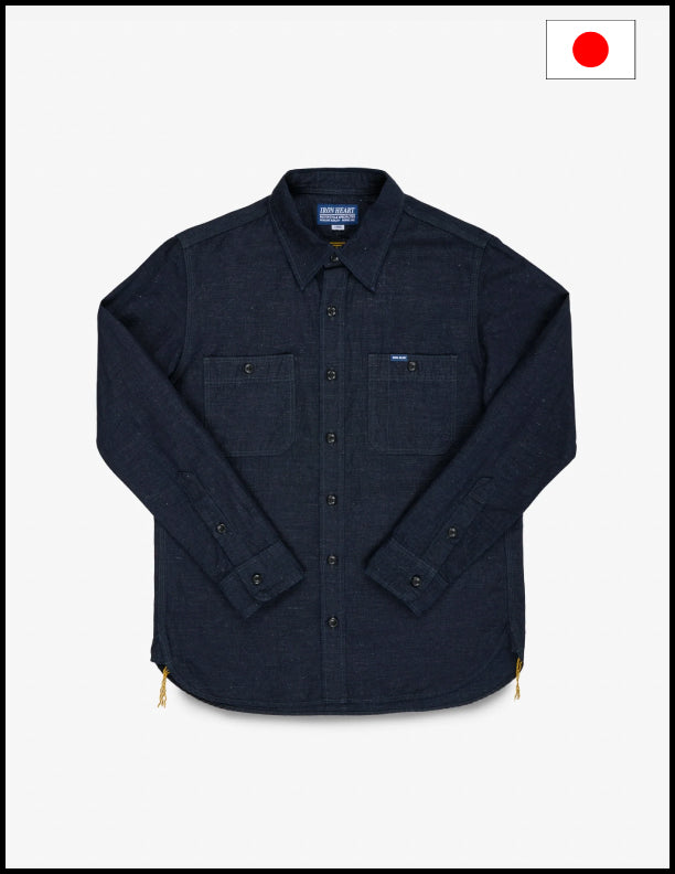 Iron Heart IHSH-443 7oz Cotton Linen Chambray Work Shirt - Indigo