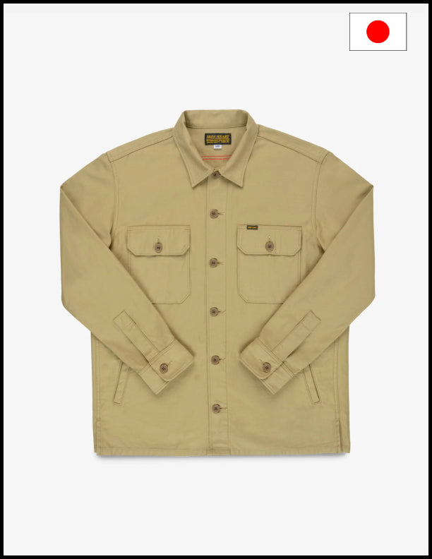 Iron Heart IHSH-451 9oz Cotton Sateen Military CPO Shirt - Khaki