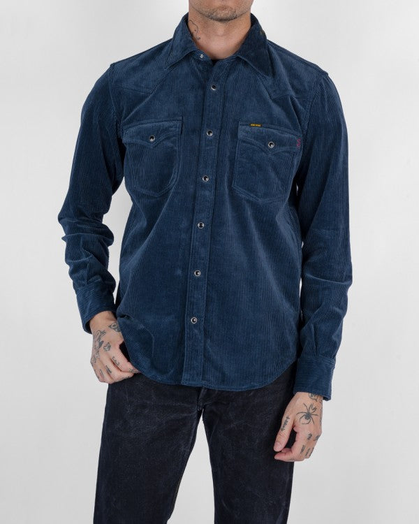 Iron Heart IHSH-398 11oz Corduroy Western Shirt - Navy