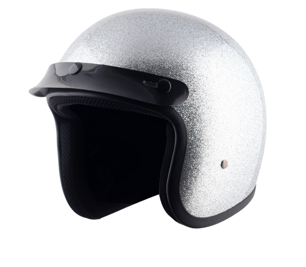 Classic Super Low Profile 3/4 Helmet Silver Metal Flake