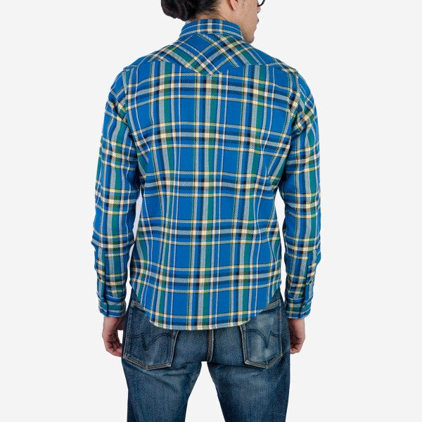 Iron Heart IHSH-370-BLU Ultra Heavy Flannel Tartan Check Western Shirt - Blue