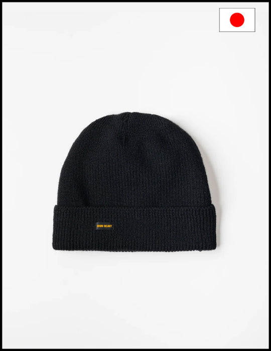 IHG-080 100% Wool Ribbed Beanie - Black