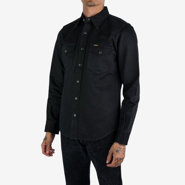 IHSH-361 16oz Non-Selvedge Denim Western Shirt - Superblack (Fades To Grey)