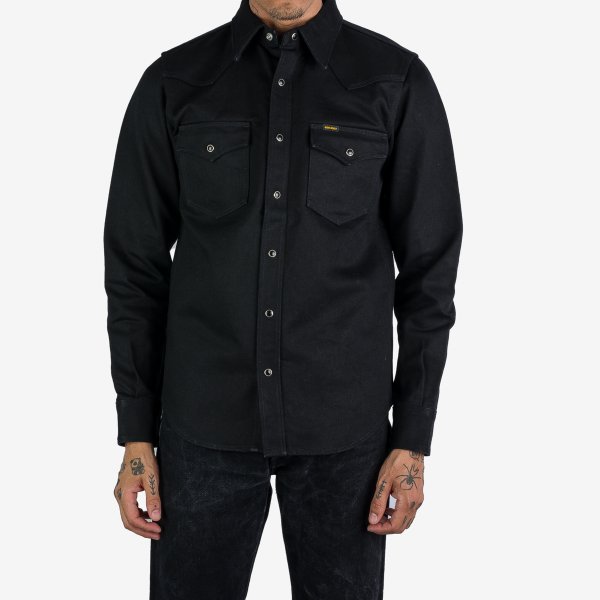 IHSH-361  16oz Non-Selvedge Denim Western Shirt - Superblack (Fades To Grey)