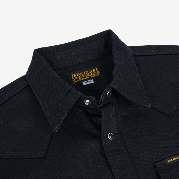 IHSH-361  16oz Non-Selvedge Denim Western Shirt - Superblack (Fades To Grey)