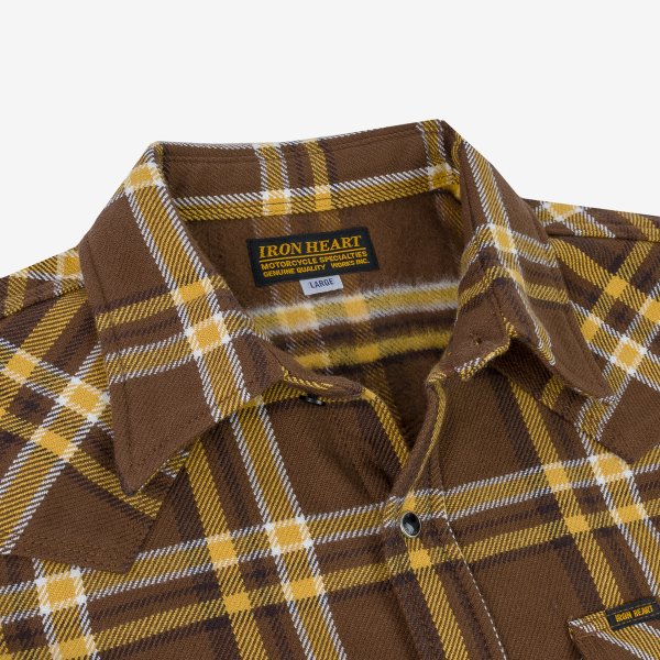 Iron Heart IHSH-372 Ultra Heavy Flannel Brown Crazy Check Western Shirt - Brown