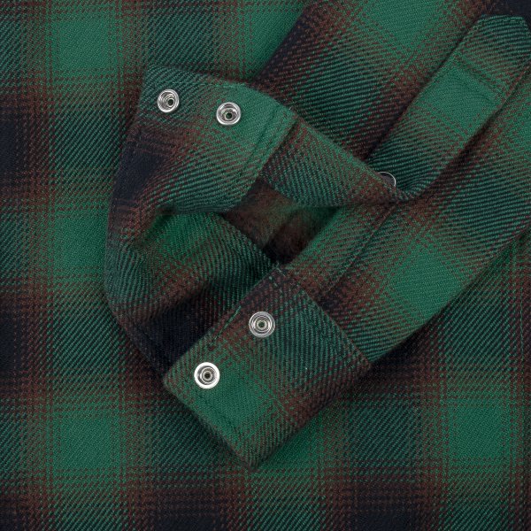 Iron Heart IHSH-373 Ultra Heavy Flannel Ombré Check Western Shirt - Green