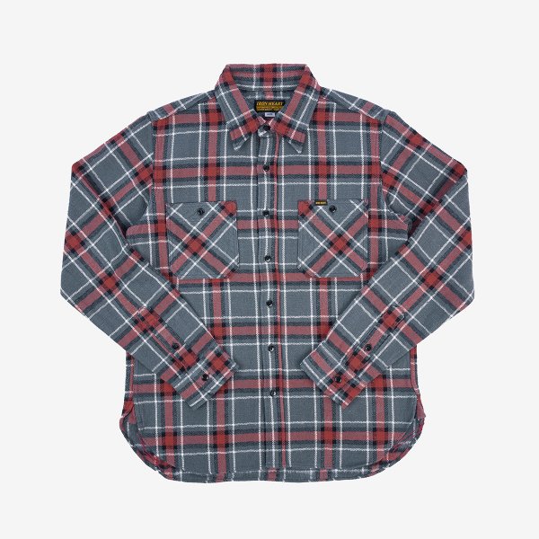 Iron Heart IHSH-375-GRY 12oz Slubby Heavy Flannel Herringbone Check Work Shirt