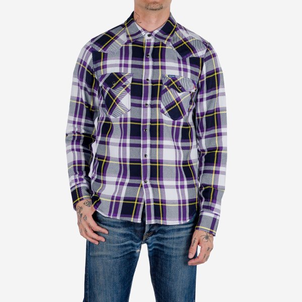IHSH-390-PUR 9oz Selvedge American Check Western Shirt - Purple