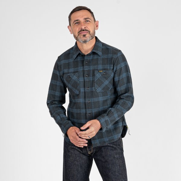 Iron Heart IHSH 408 12oz Slubby Heavy Flannel Check Work Shirt - Black