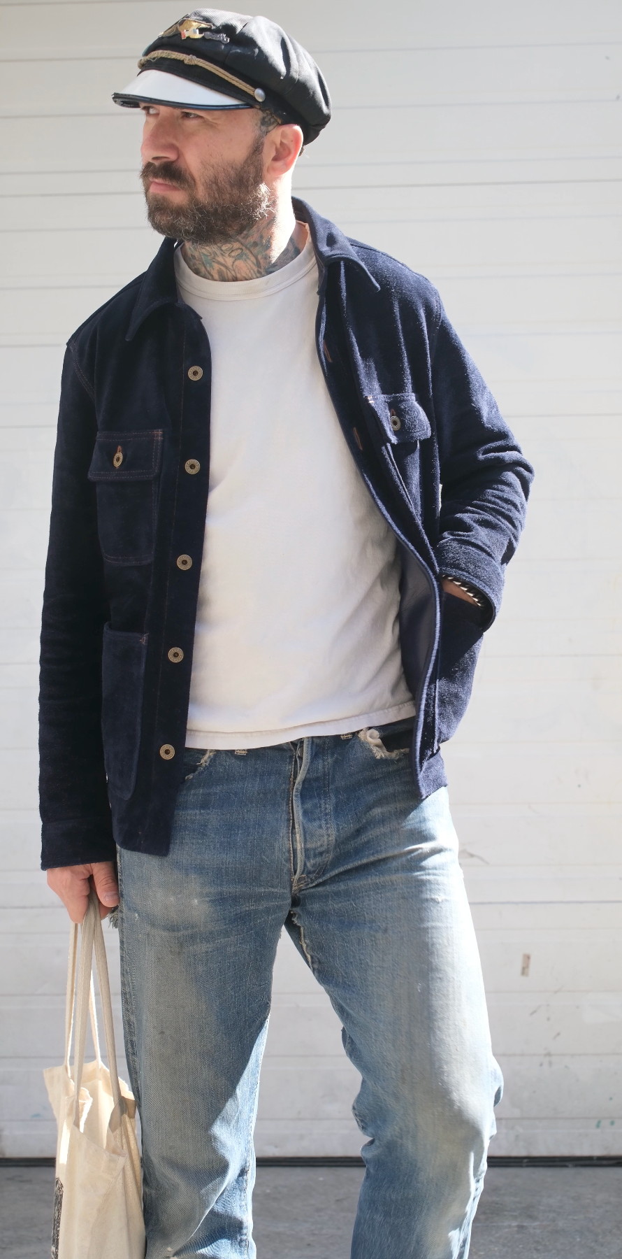 The Shop Vancouver Chore Shirt X Y&#39;2 Leather Steer rough out Navy