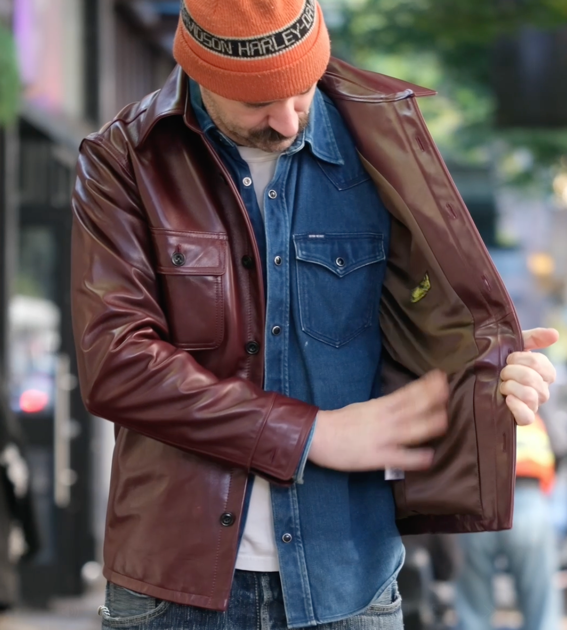 Y&#39;2 Leather Oil Soft Horse hide work shirt Cherry