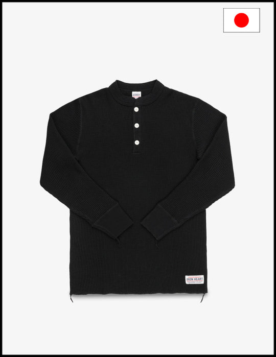 Iron Heart IHTL-1213 Waffle Knit Long Sleeved Thermal Henley - Black