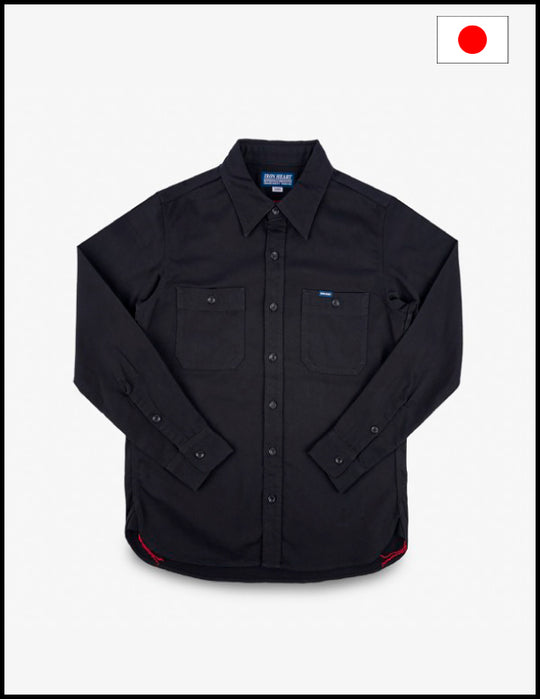 Iron Heart  IHSH-414  9oz Cotton Linen Work Shirt - Black