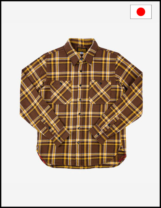 Iron Heart IHSH-378 Ultra Heavy Flannel Crazy Check Work Shirt - Brown