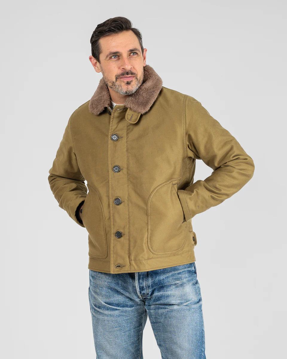 Iron Heart IHM-35 Alpaca Lined Whipcord N1 Deck Jacket - Kahki