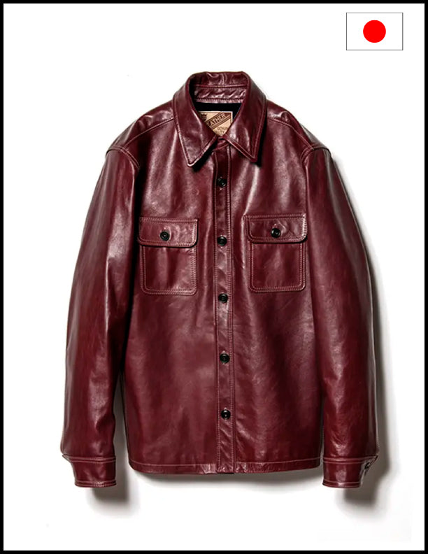 Y&#39;2 Leather Oil Soft Horse hide work shirt Cherry