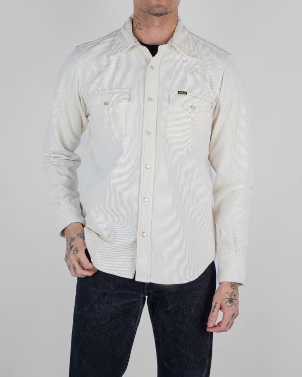 Iron Heart IHSH-398 11oz Corduroy Western Shirt - Off White