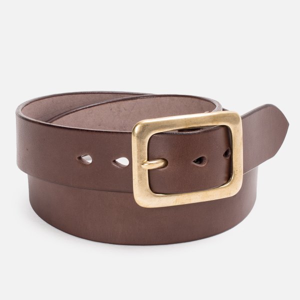 Heavy Duty &quot;Tochigi&quot; Leather Belt with Brass Garrison Buckle - Brown