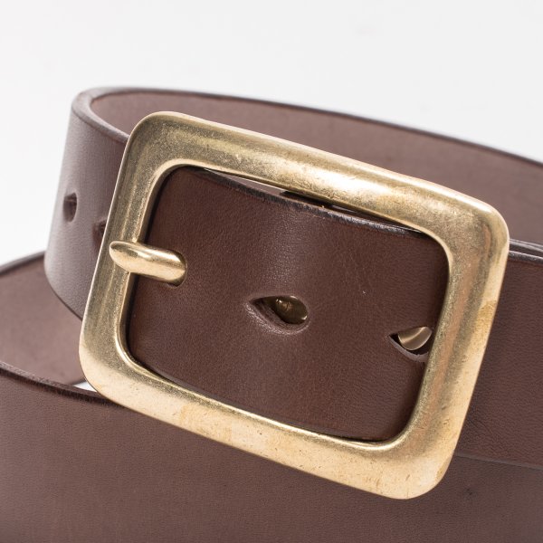 Heavy Duty &quot;Tochigi&quot; Leather Belt with Brass Garrison Buckle - Brown