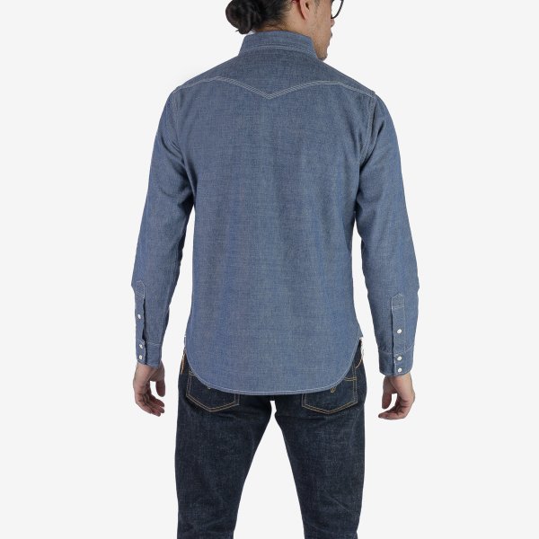 Iron Heart  IHSH-13 10oz Selvedge Chambray Single Yoke Western Shirt - Blue