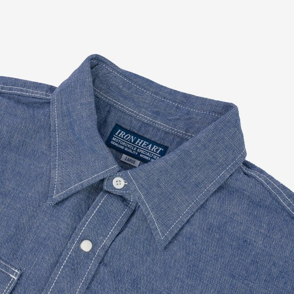 Iron Heart  IHSH-13 10oz Selvedge Chambray Single Yoke Western Shirt - Blue