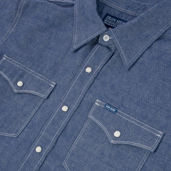 Iron Heart  IHSH-13 10oz Selvedge Chambray Single Yoke Western Shirt - Blue