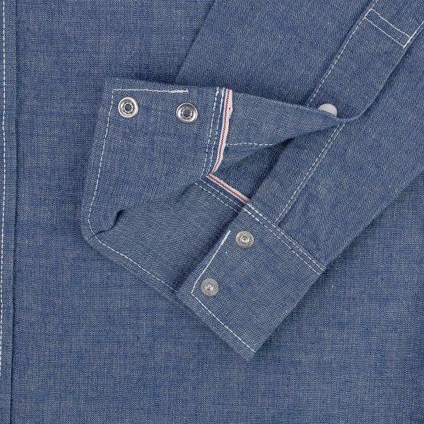 Iron Heart  IHSH-13 10oz Selvedge Chambray Single Yoke Western Shirt - Blue