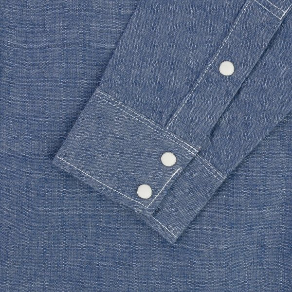 Iron Heart  IHSH-13 10oz Selvedge Chambray Single Yoke Western Shirt - Blue