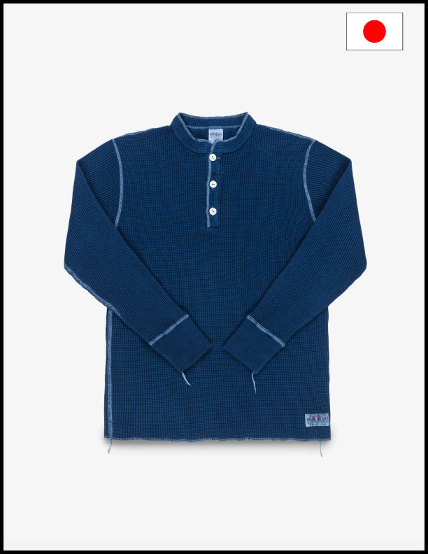Iron Heart IHTL-1213 Waffle Knit Long Sleeved Thermal Henley - Indigo
