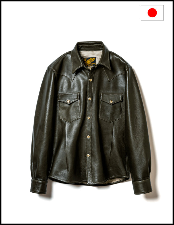 Y&#39;2 Leather SS-13 Steer Oil Western Shirt Olive