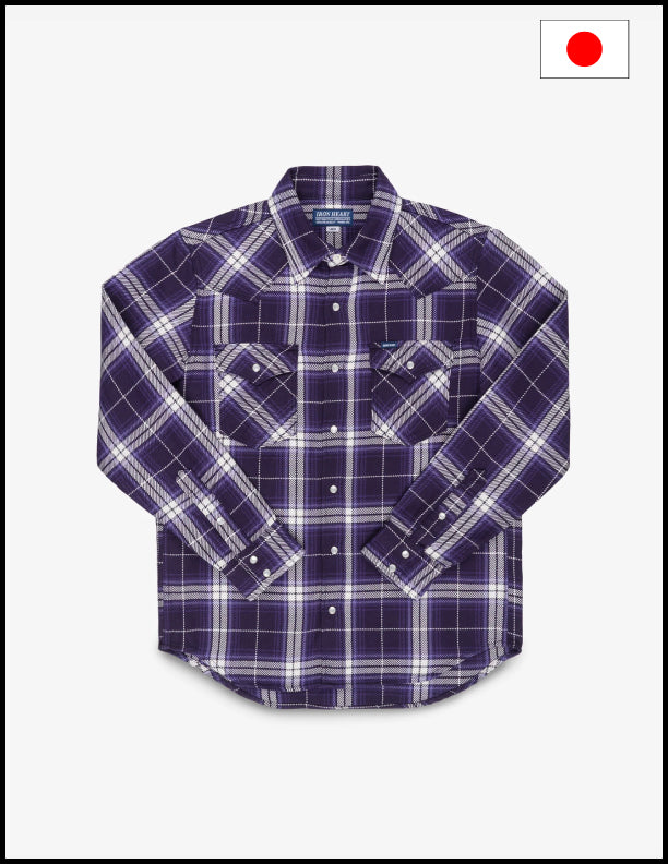 IHSH-439-PUR  9oz Selvedge Flannel Check Western Shirt - Purple