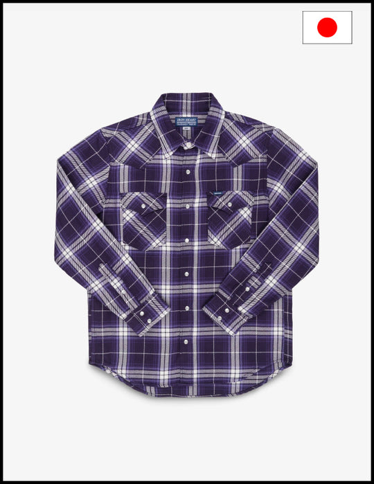 IHSH-439-PUR  9oz Selvedge Flannel Check Western Shirt - Purple
