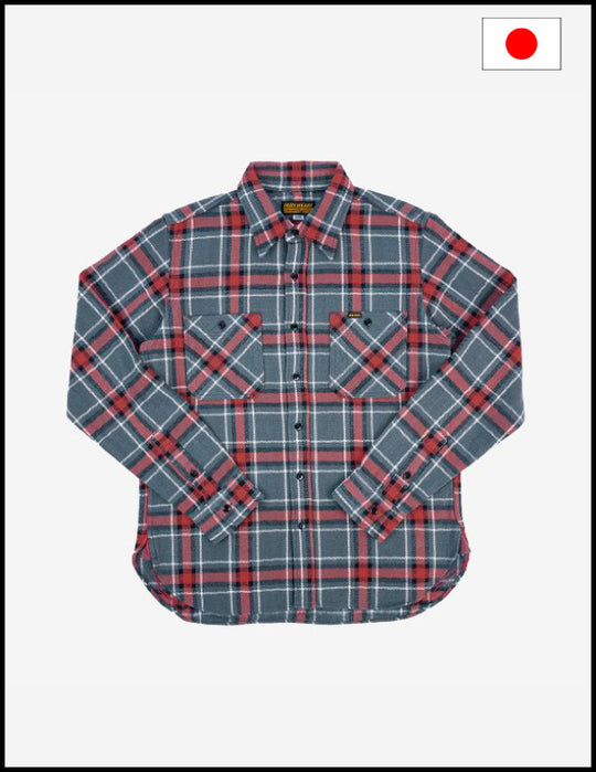 Iron Heart IHSH-375-GRY 12oz Slubby Heavy Flannel Herringbone Check Work Shirt