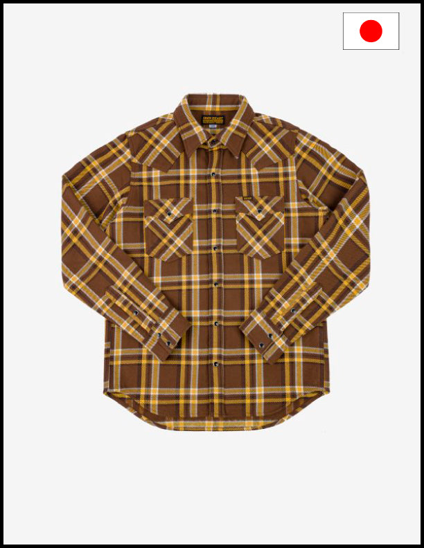 Iron Heart IHSH-372 Ultra Heavy Flannel Brown Crazy Check Western Shirt - Brown