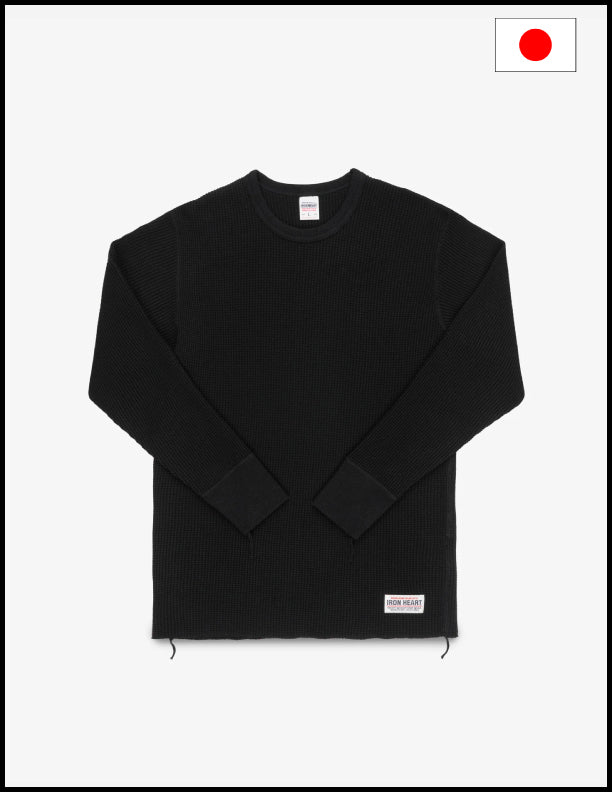 Iron Heart IHTL-1301 Waffle Knit Long Sleeved Crew Neck Thermal Top - Black
