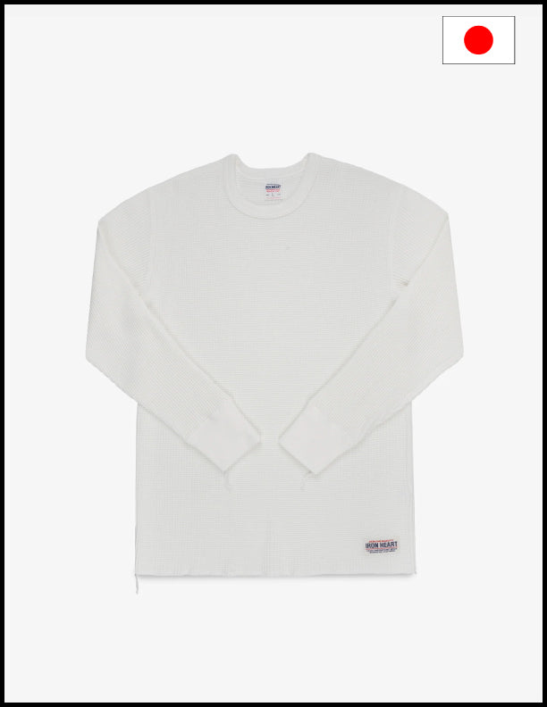 Iron Heart IHTL-1301 Waffle Knit Long Sleeved Crew Neck Thermal Top - White