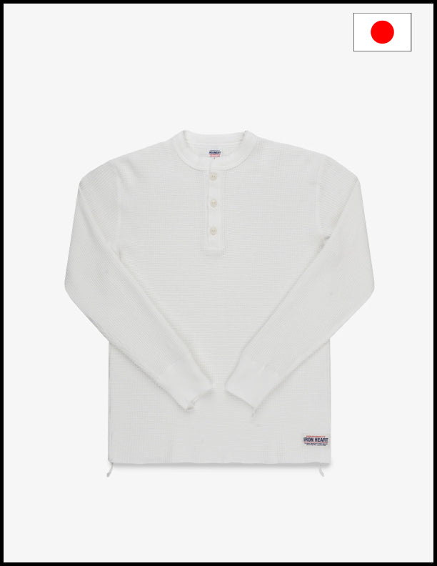 Iron Heart IHTL-1213 Waffle Knit Long Sleeved Thermal Henley - White