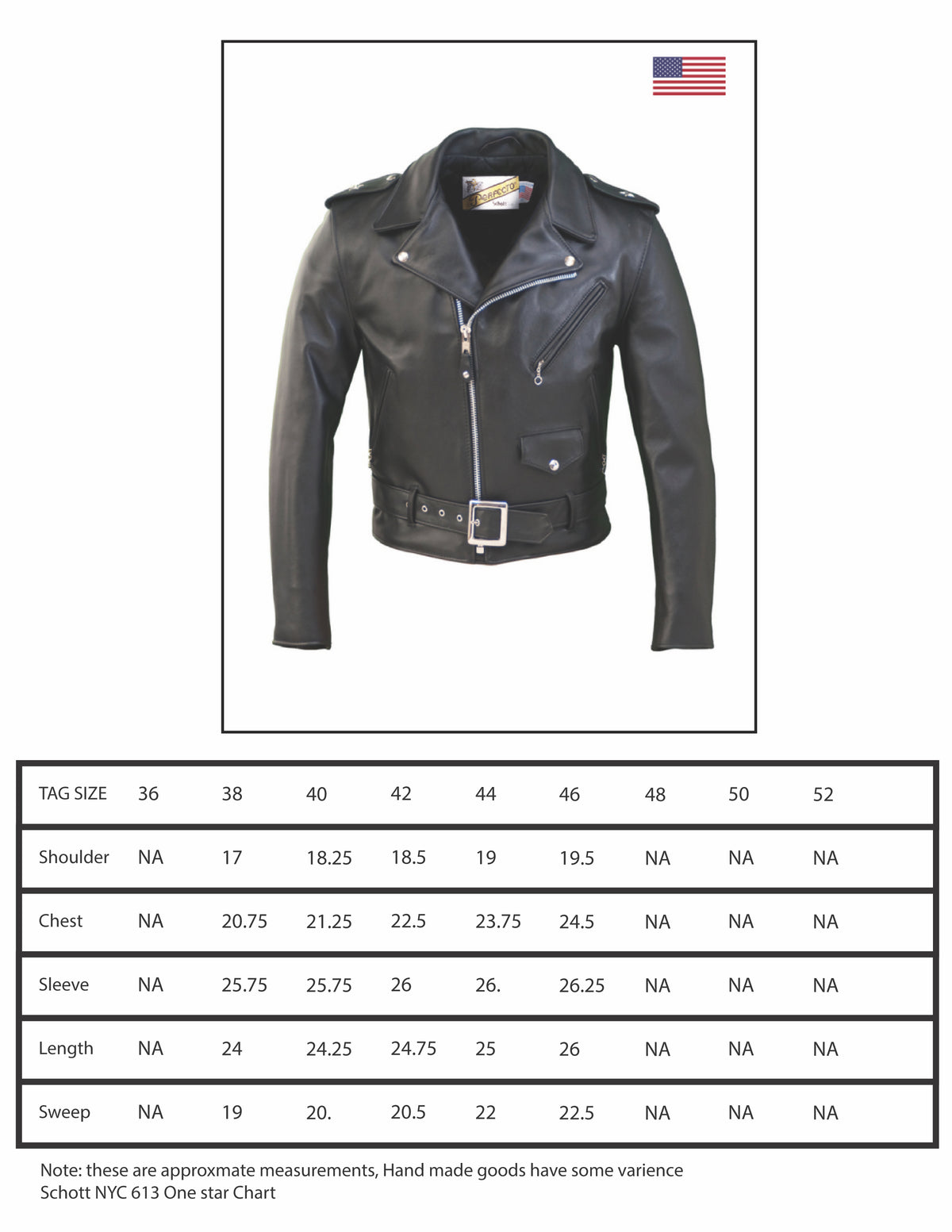 Schott NYC. 613 &quot;1 Star&quot; Black Leather Jacket