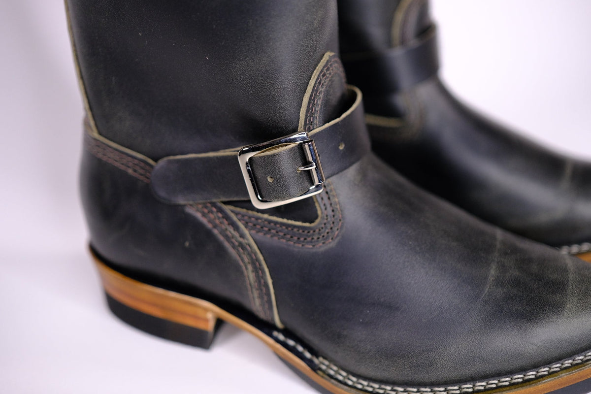 Wesco Boots X The Shop Mister Lou Petrolio Olive waxed Black Horsehide Engineer Boot Pre Order