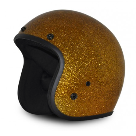 Classic Super Low Profile 3/4 Helmet Gold Metal Flake.