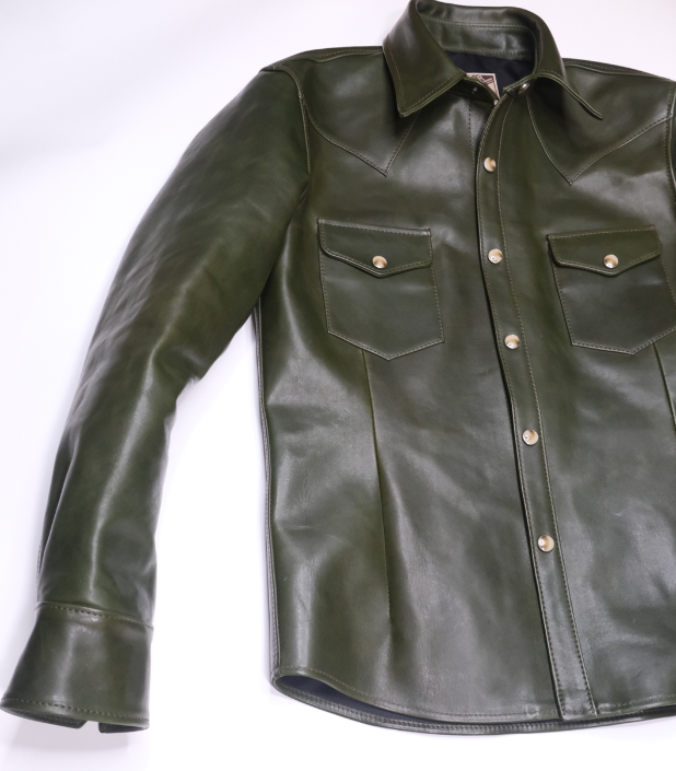 Y&#39;2 Leather X The Shop Henry Olive Eco Horse Hide Western Shirt ES-13