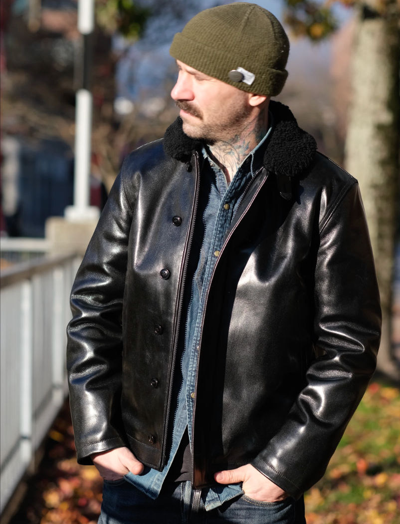 Y'2 Leather Aniline Horse N-1 Deck Jacket Black - The Shop Vancouver