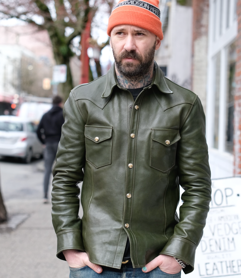 Green leather shirt best sale