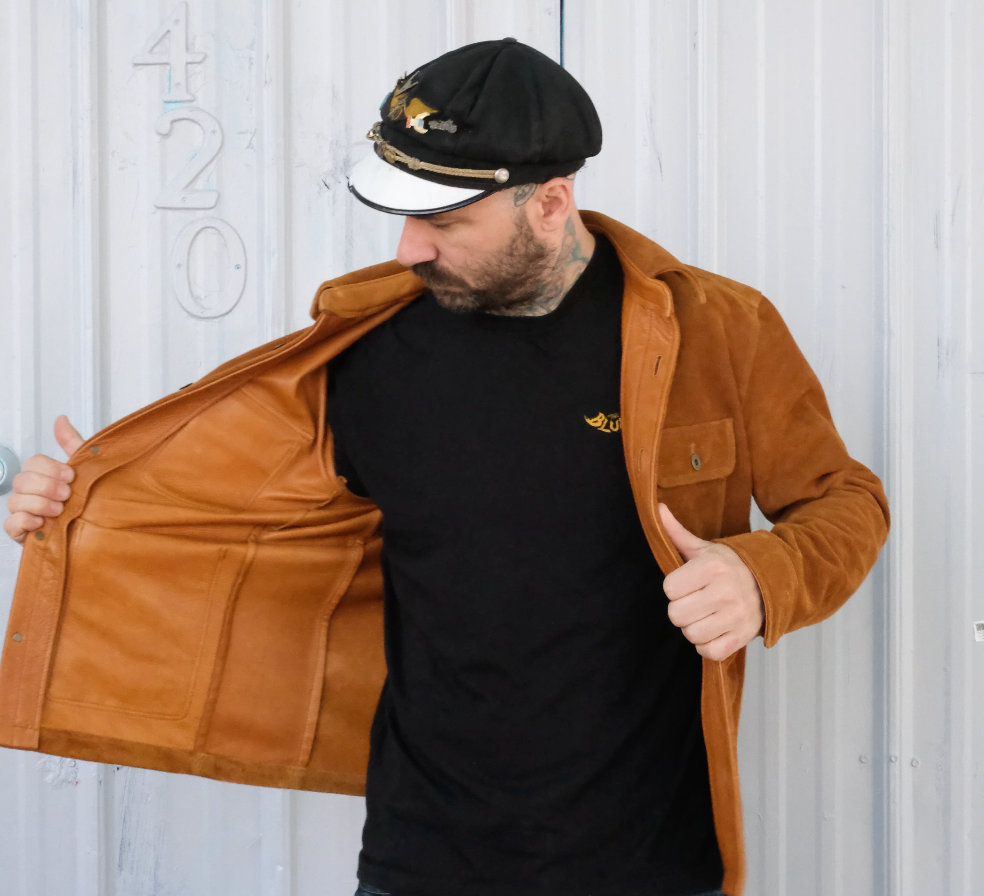 The Shop Vancouver Chore Shirt X Y&#39;2 Leather Steer rough out Camel