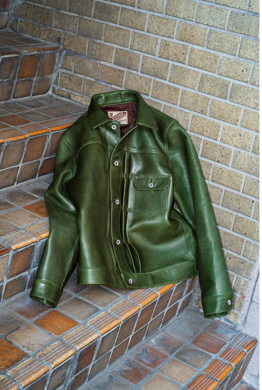 特価 Y'2 LEATHER ECO HORSE HIDE 1st TYPE Y'2 Leather EB-140 Eco Horse Hide Type 1 Jacket Olive Green
